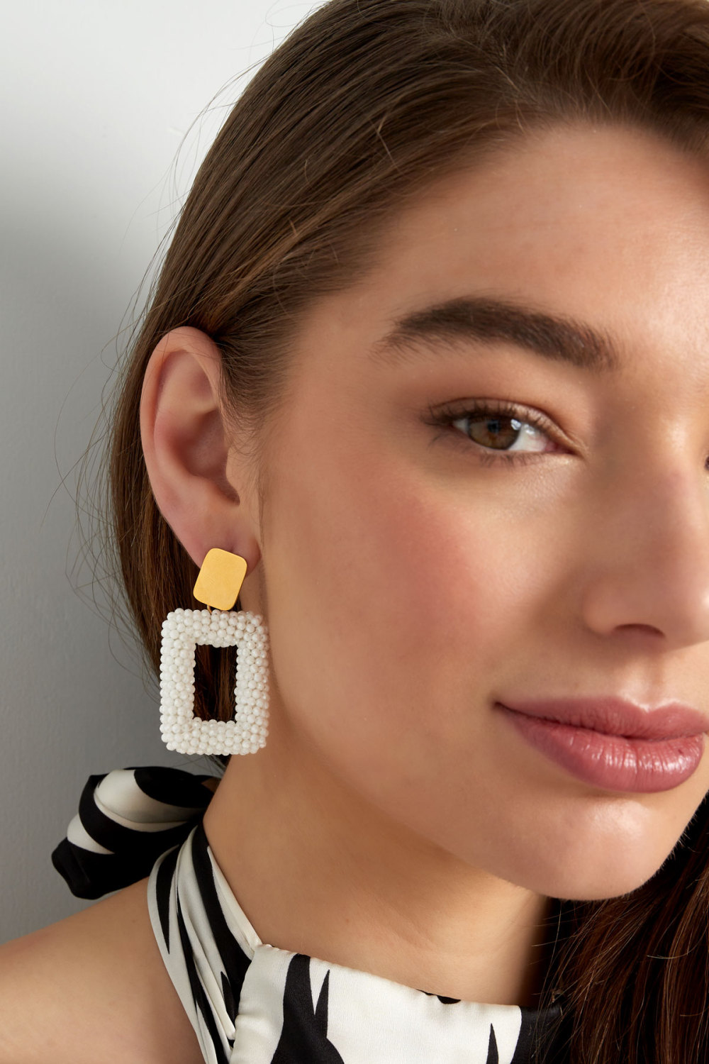 Boucles D'couleur Oreilles Rectangle Avec Perles De Verre - Couleur Or Noir Image7