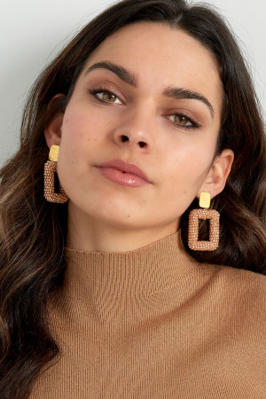 Boucles D'couleur Oreilles Rectangle Avec Perles De Verre - Couleur Or Noir h5 Image5