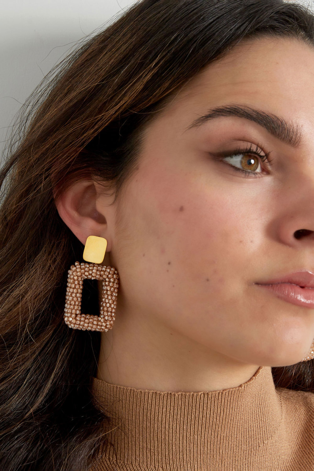 Boucles D'couleur Oreilles Rectangle Avec Perles De Verre - Couleur Or Noir Image8