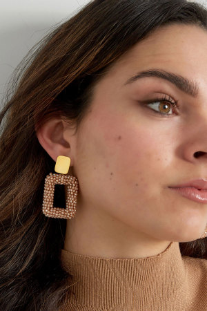 Boucles D'couleur Oreilles Rectangle Avec Perles De Verre - Couleur Or Noir h5 Image8