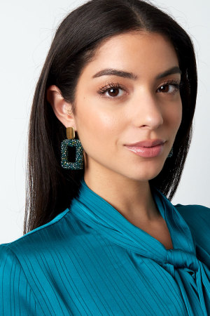 Boucles D'couleur Oreilles Rectangle Avec Perles De Verre - Couleur Or Noir h5 Image3