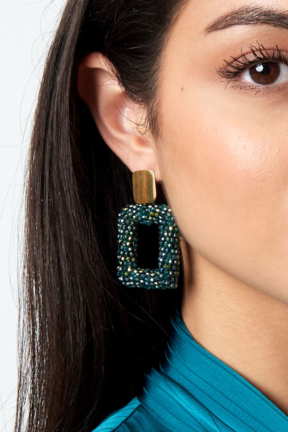 Boucles D'couleur Oreilles Rectangle Avec Perles De Verre - Couleur Or Noir Image6