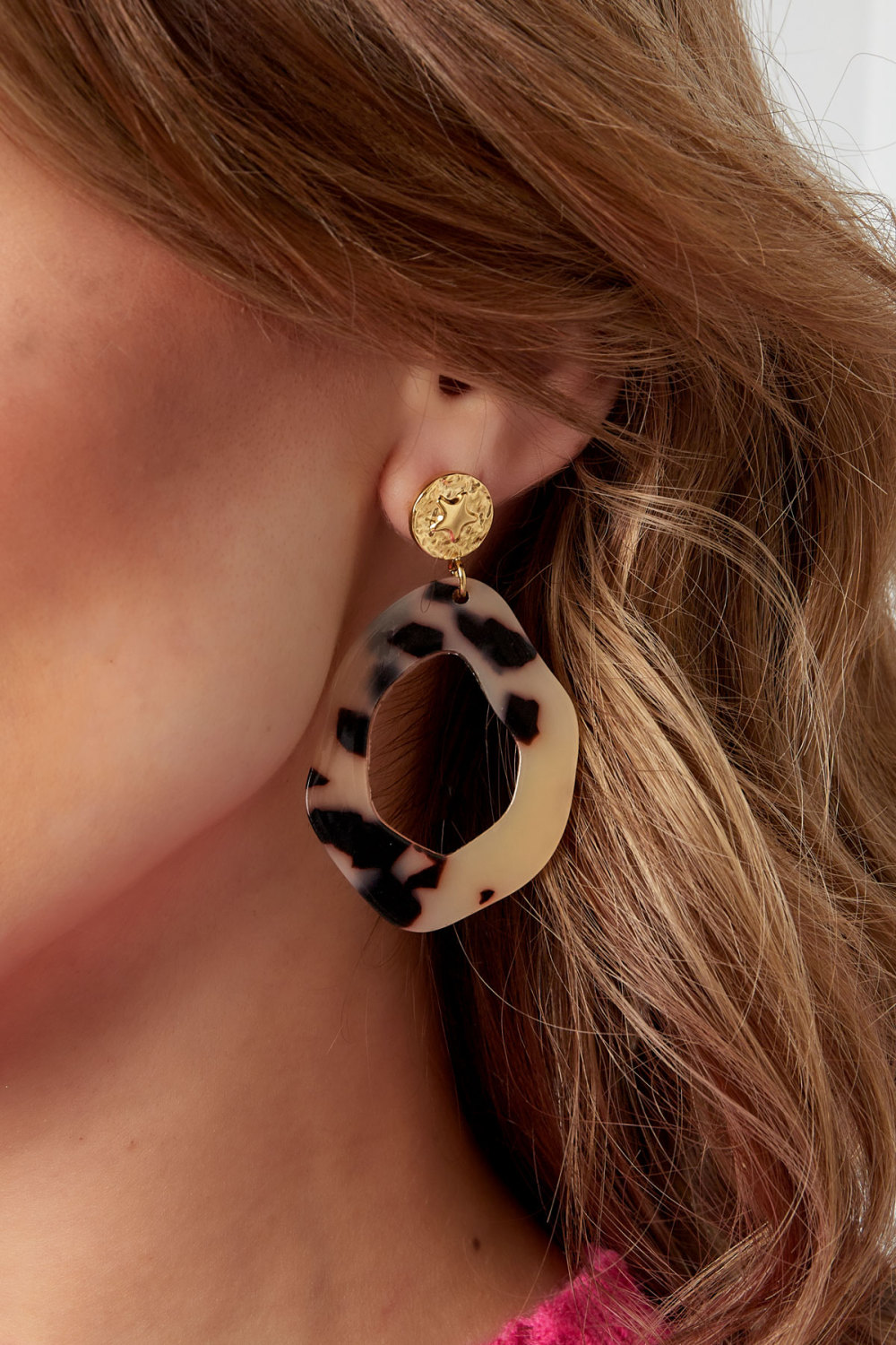 Boucles D'couleur Oreilles Esthétiques Avec Imprimé - Camel/Couleur Or Image6