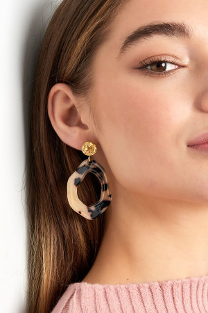 Boucles D'couleur Oreilles Esthétiques Avec Imprimé - Camel/Couleur Or h5 Image4
