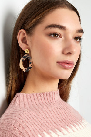 Boucles D'couleur Oreilles Esthétiques Avec Imprimé - Camel/Couleur Or h5 Image7