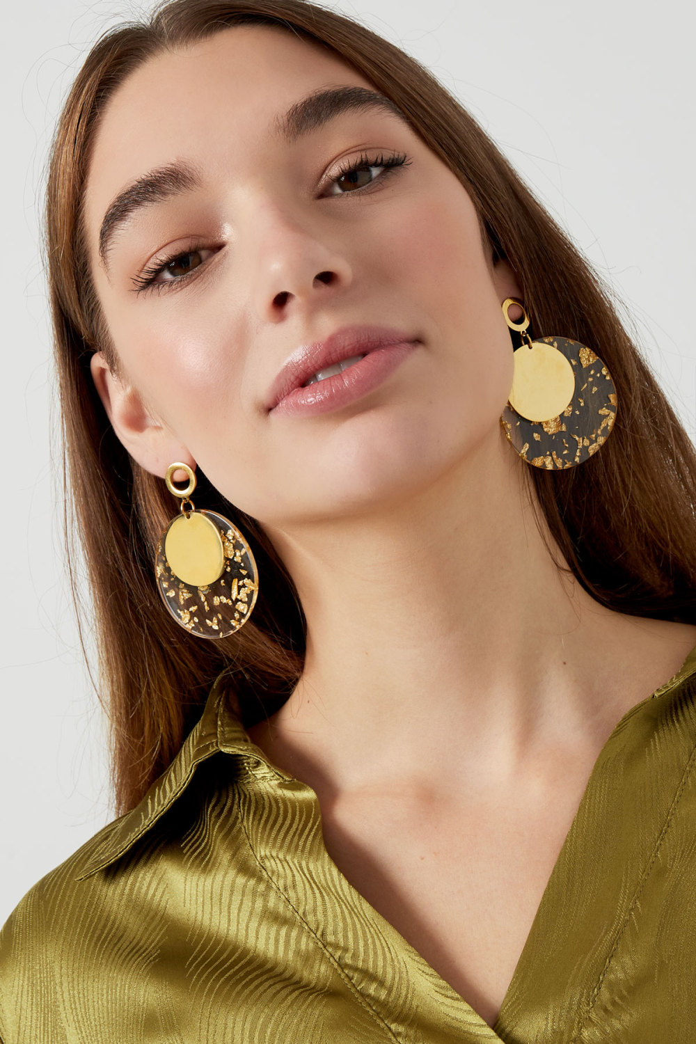 Boucles D'oreilles Rondes Avec Imprimé - Doré Image2