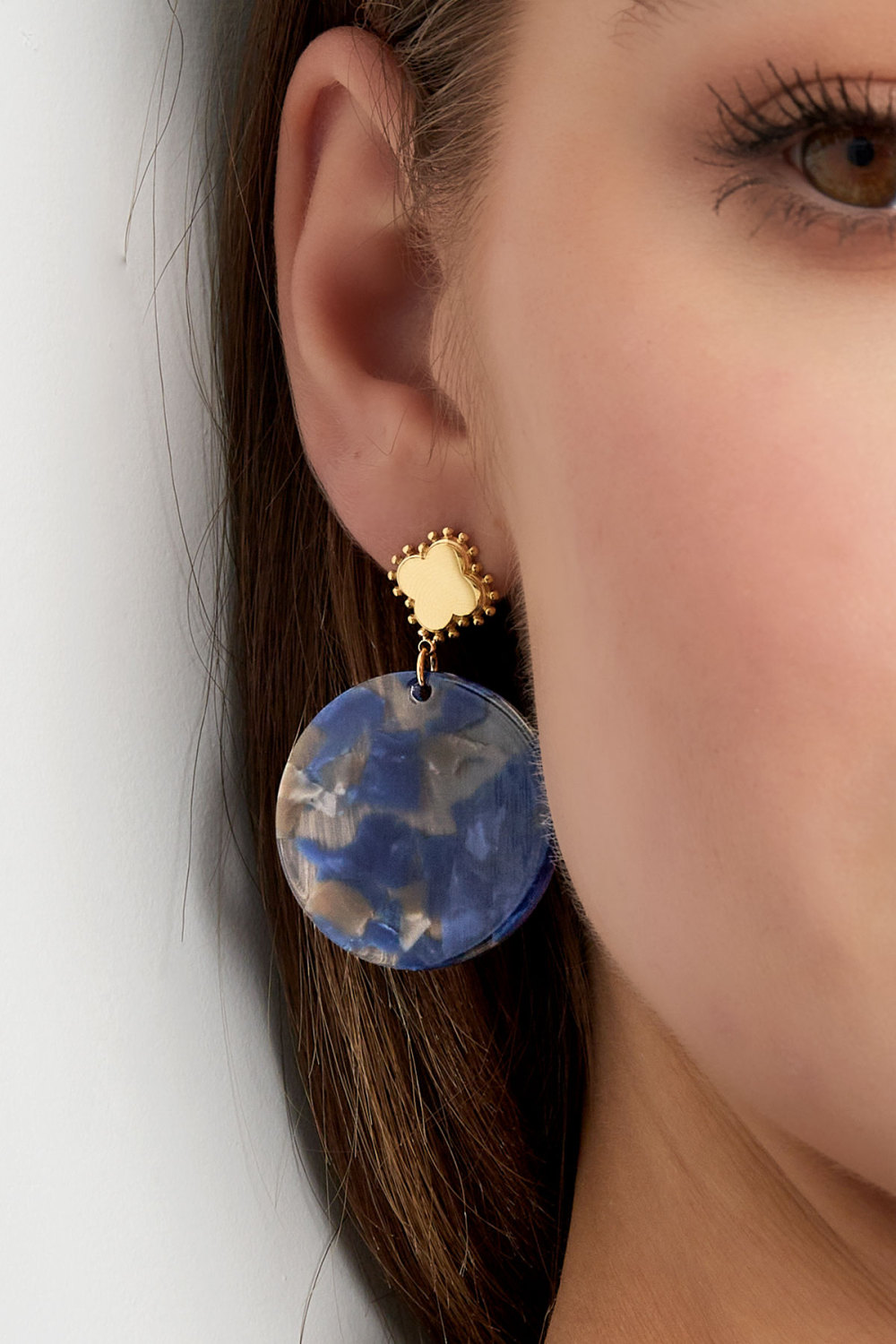 Boucles D'oreilles Trèfle Avec Cercle - Doré/Vert h5Image3