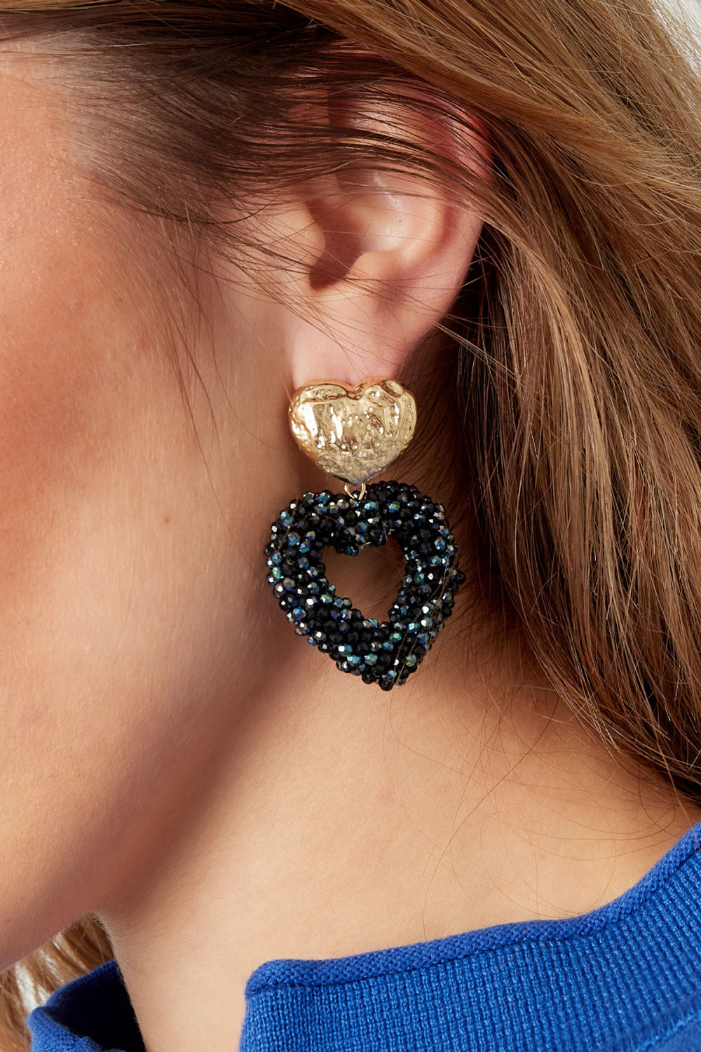 Boucles D'oreilles Perles Coeur - Doré/Orange/Rouge Image3