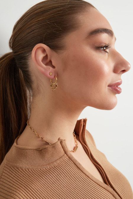 Boucles d'oreilles avec guirlande de pierres - doré/noir 2
