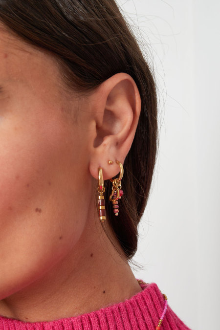 Boucles d'oreilles perles et détails dorés - doré/rouge 2