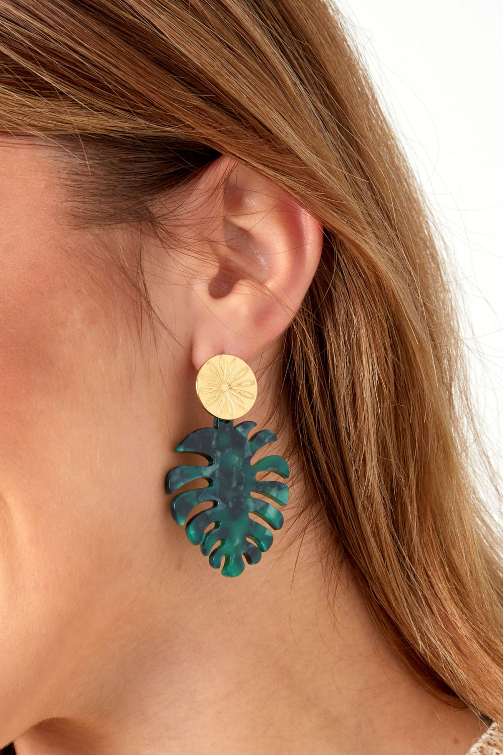 Boucles D'oreilles Feuilles Avec Imprimé - Doré/Vert Image3