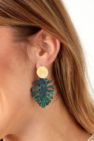 Boucles D'oreilles Feuilles Avec Imprimé - Doré/Vert h5 Image3
