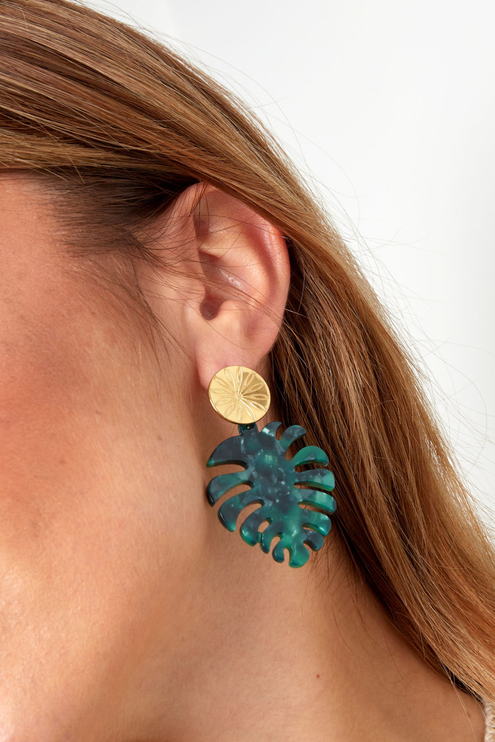 Boucles D'oreilles Feuilles Avec Imprimé - Doré/Vert Image4