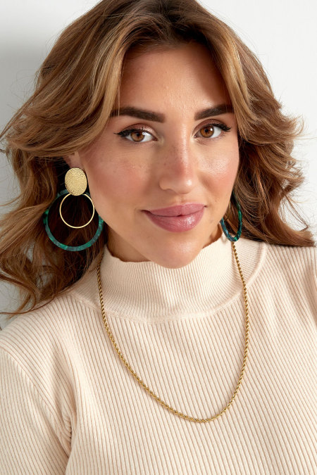 Boucles d'oreilles cercles avec imprimé - doré/marron 2