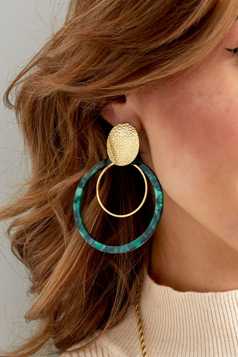 Boucles D'oreilles Cercles Avec Imprimé - Doré/Marron Image3