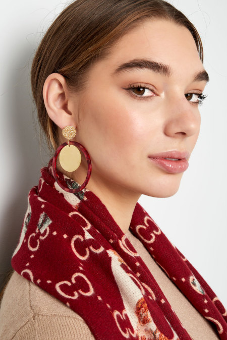 Boucles d'oreilles cercles avec imprimé - doré/beige 2
