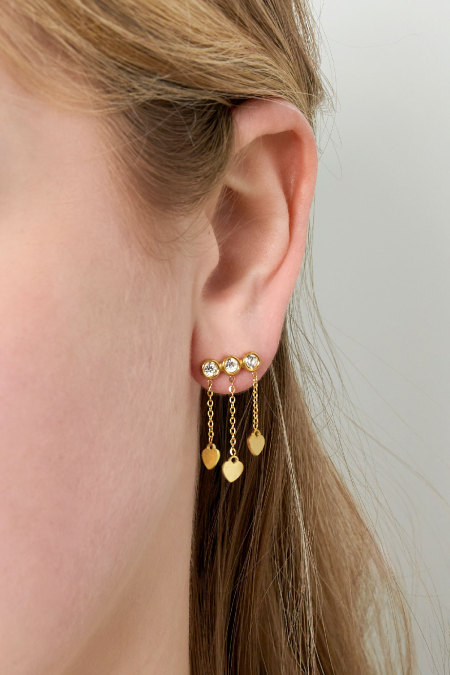 Boucles d'oreilles coeurs & pierres - doré/blanc 2