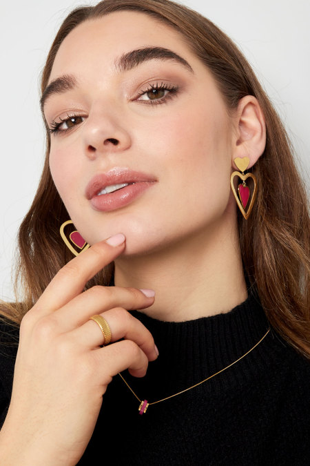 Boucles d'oreilles double coeur - doré/rose 2