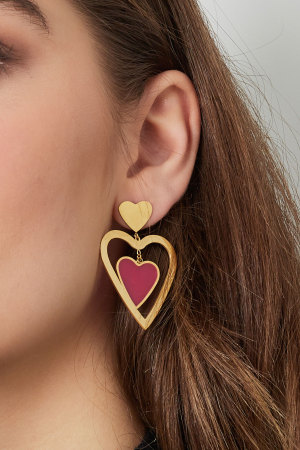 Boucles D'oreilles Double Coeur - Doré/Rose h5 Image3