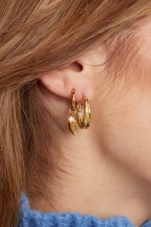 Boucles D'oreilles Feuilles Avec Perles - Doré h5 Image3