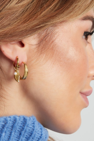 Boucles D'oreilles Feuilles Avec Perles - Doré h5 Image4
