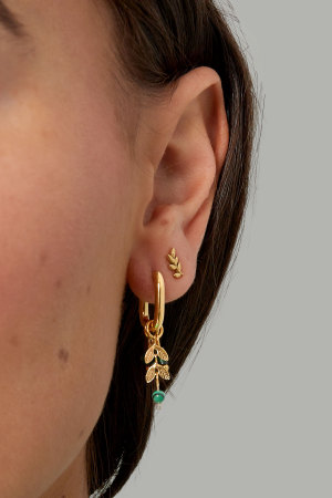 Boucles D'oreilles Feuilles Avec Pierres - Doré/Rose h5 Image3