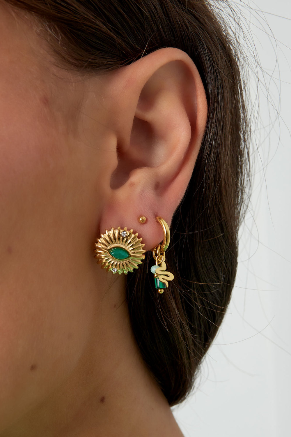 Boucles D'couleur Oreilles Pierre Naturelle Détail Serpent - Couleur Or Vert Image3