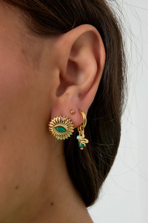 Boucles D'couleur Oreilles Pierre Naturelle Détail Serpent - Couleur Or Vert h5 Image3