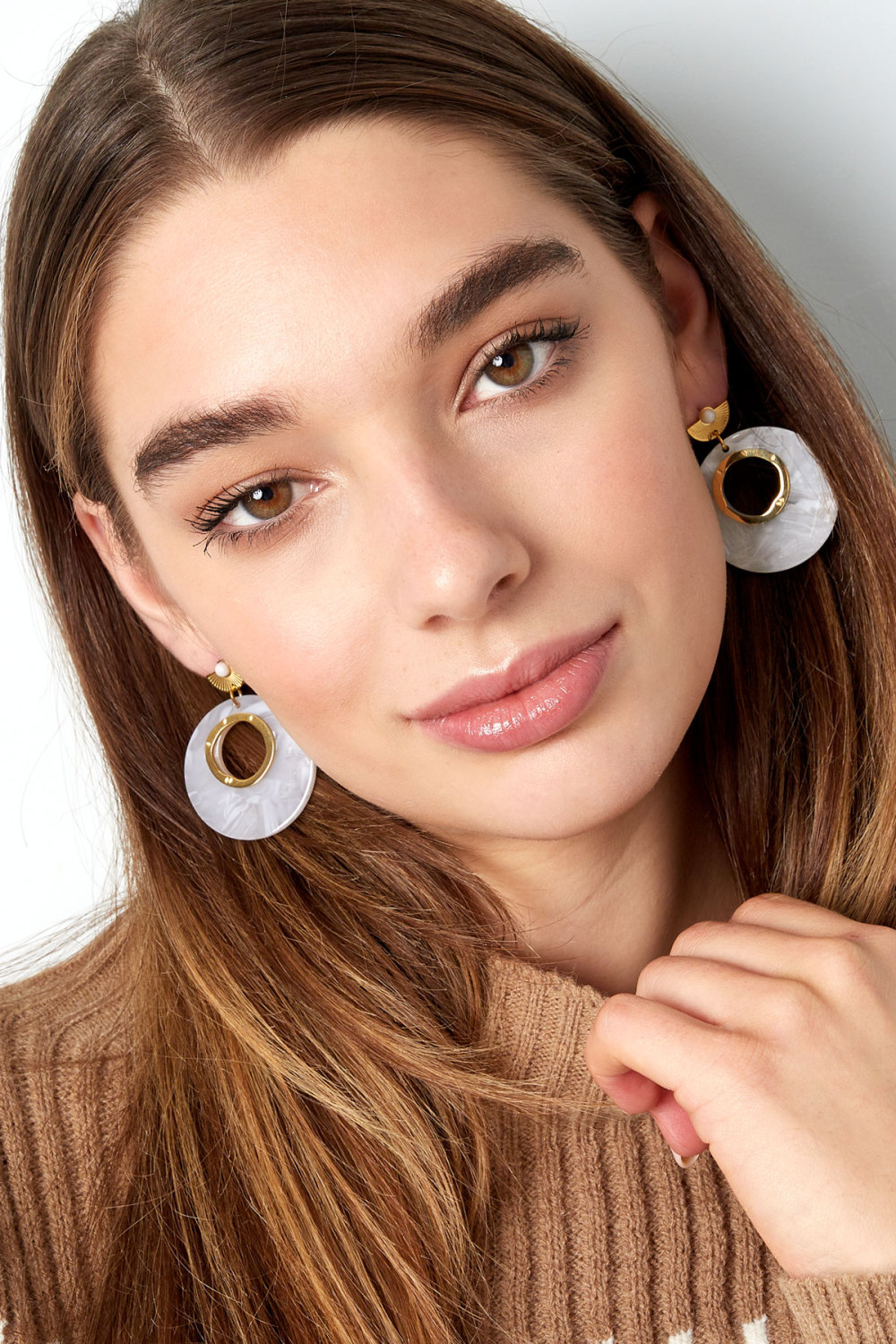 Boucles D'oreilles Autour Détails Blancs - Doré/Blanc h5Image4
