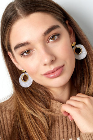 Boucles D'oreilles Autour Détails Blancs - Doré/Blanc h5 Image4