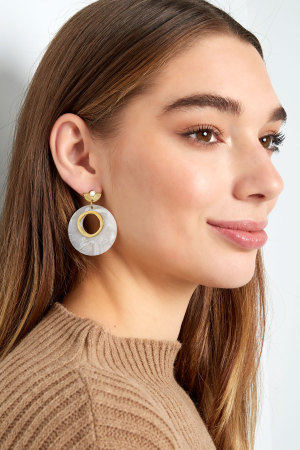 Boucles D'oreilles Autour Détails Blancs - Doré/Blanc h5 Image2