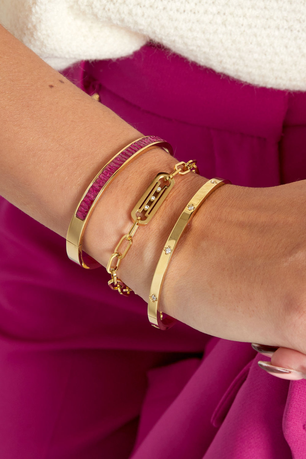 Bracelet Maillons Avec Pierres - Doré h5Image2