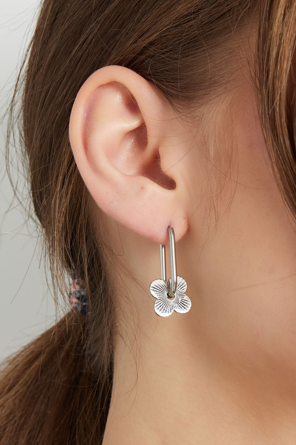 Boucles D'oreilles Allongées Avec Fleur - Doré h5Image3