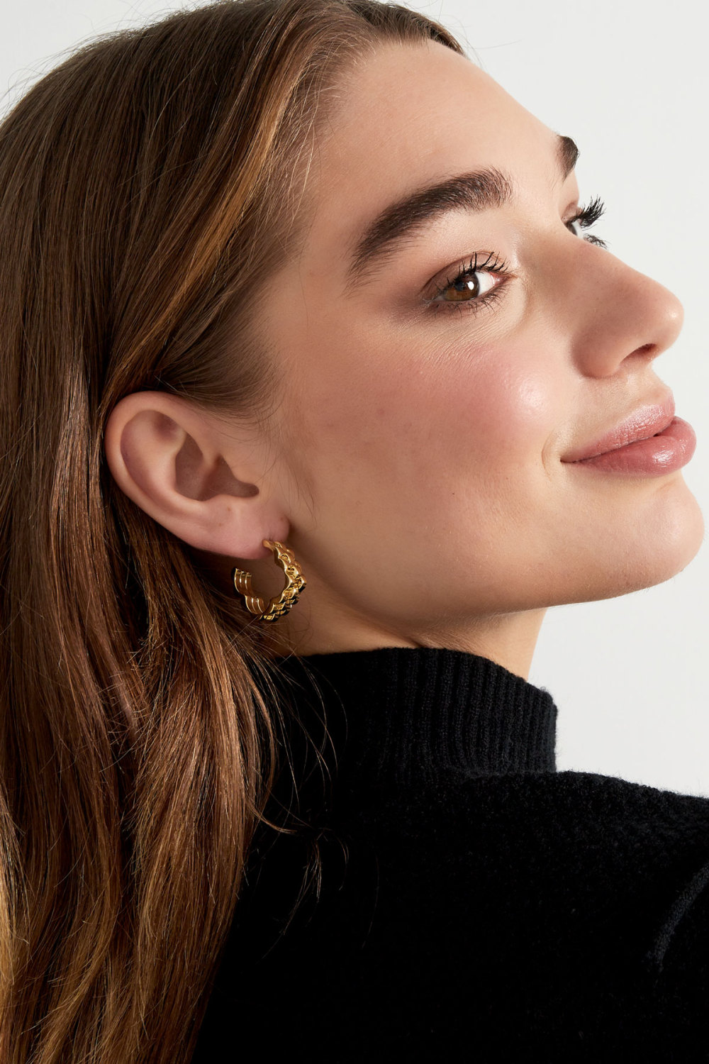 Boucles D'oreilles Fleur Lien En Maillon Doré Image2