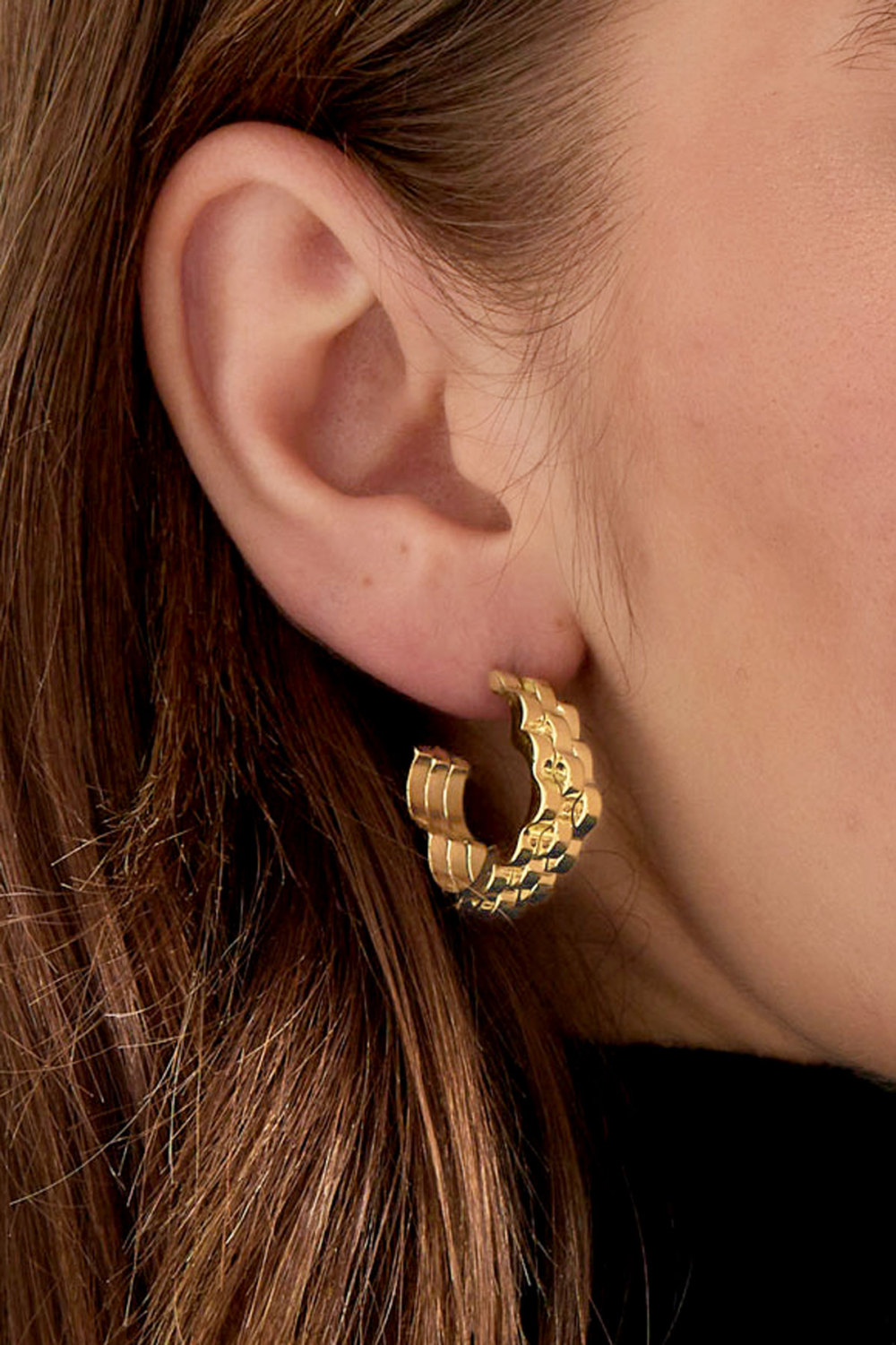 Boucles D'oreilles Fleur Lien En Maillon Doré Image3