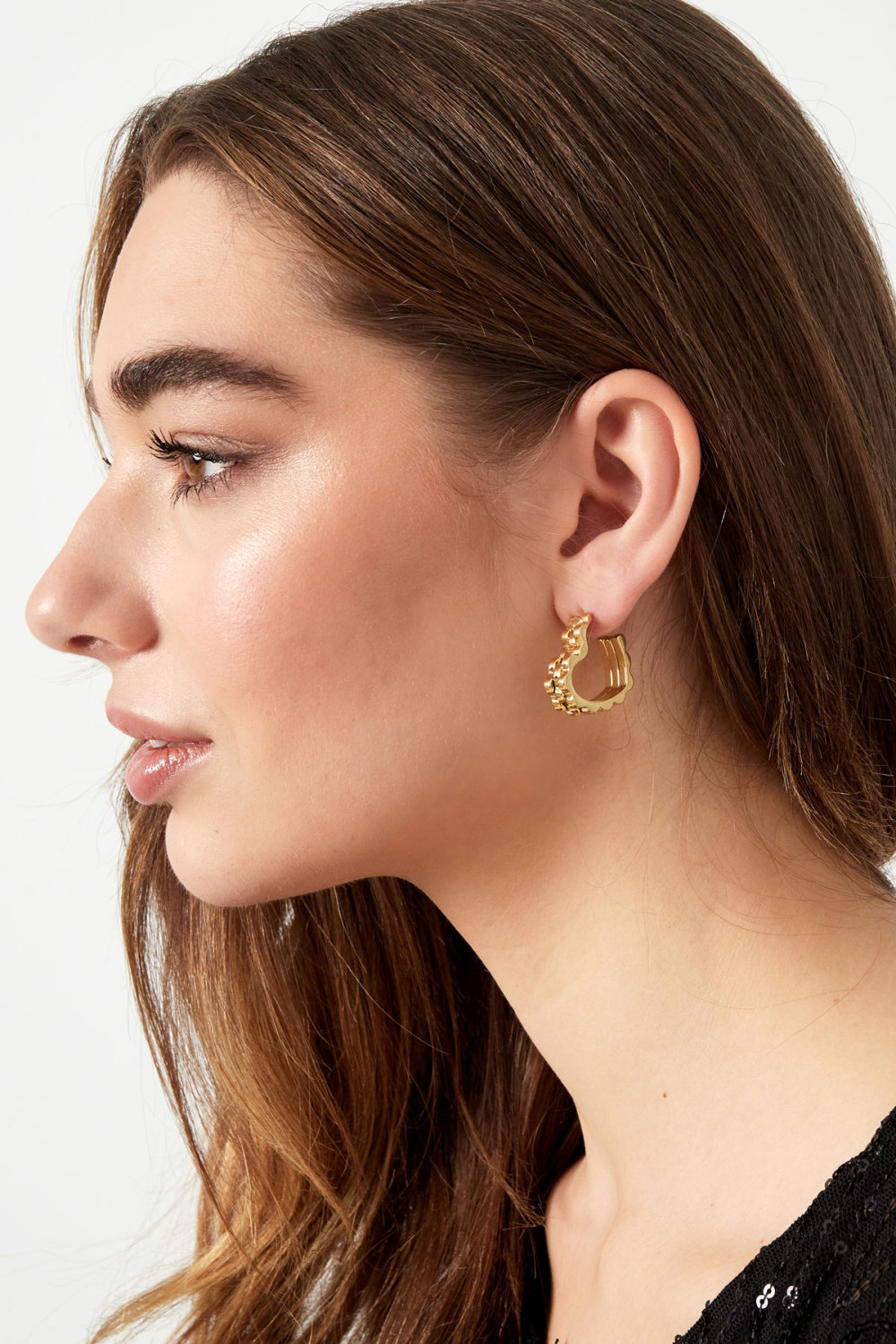 Boucles D'oreilles Coeur Lien En Maillon Doré Image4