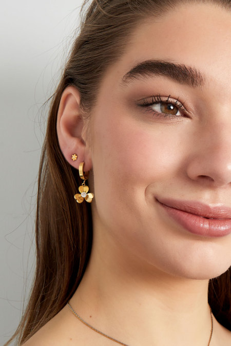 Boucles d'oreilles fleur avec pierre - doré 2