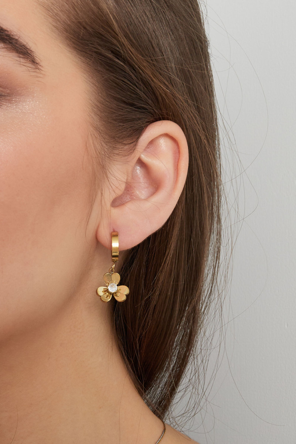 Boucles D'oreilles Fleur Avec Pierre - Doré Image3