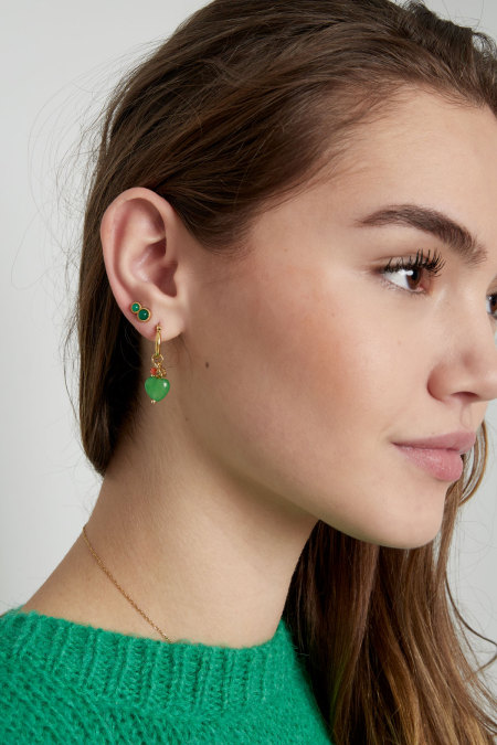 Boucles d'Couleur oreilles puces double pierre naturelle basic - Couleur or vert 2