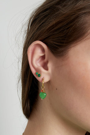 Boucles D'couleur Oreilles Puces Double Pierre Naturelle Basic - Couleur Or Vert h5 Image3