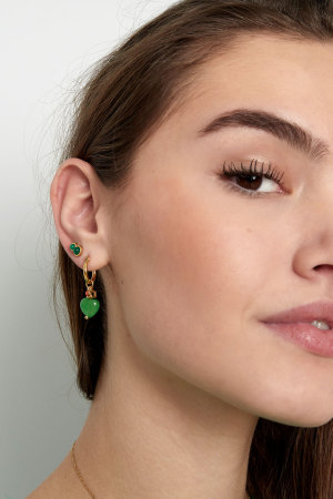 Boucles D'couleur Oreilles Puces Double Pierre Naturelle Basic - Couleur Or Vert h5 Image4