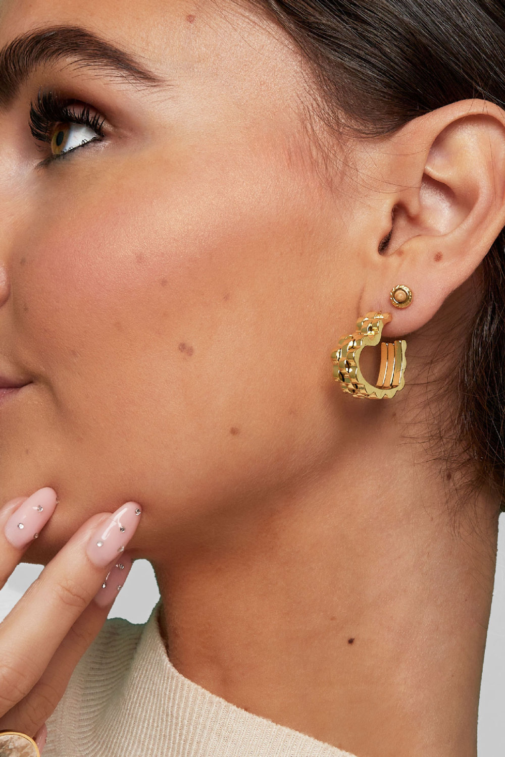 Boucles D'couleur Oreilles Puces Pierres Naturelles Basic - Couleur Or Vert Image2