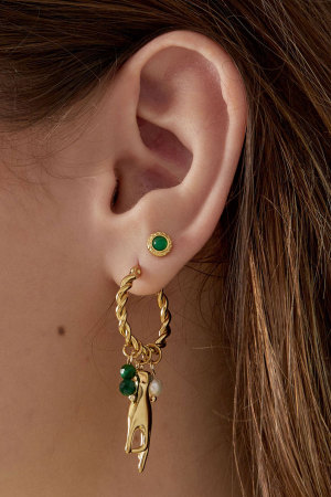 Boucles D'couleur Oreilles Puces Pierres Naturelles Basic - Couleur Or Vert h5 Image3