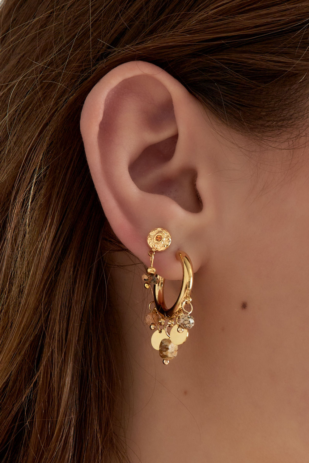 Boucles D'couleur Oreilles Classiques En Pierre Naturelle - Couleur Or Noir Image3