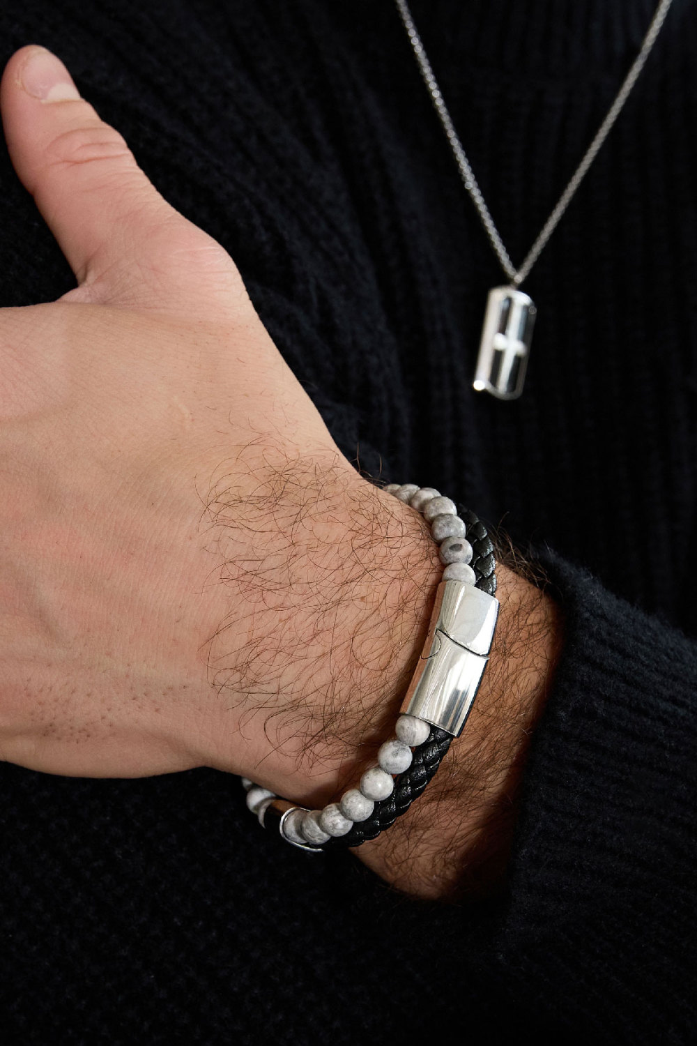 Bracelet Homme Double Tresse Et Perles h5Image6