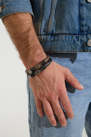 Bracelet Homme Tressé Avec Pierres - Argent/Noir h5 Image3