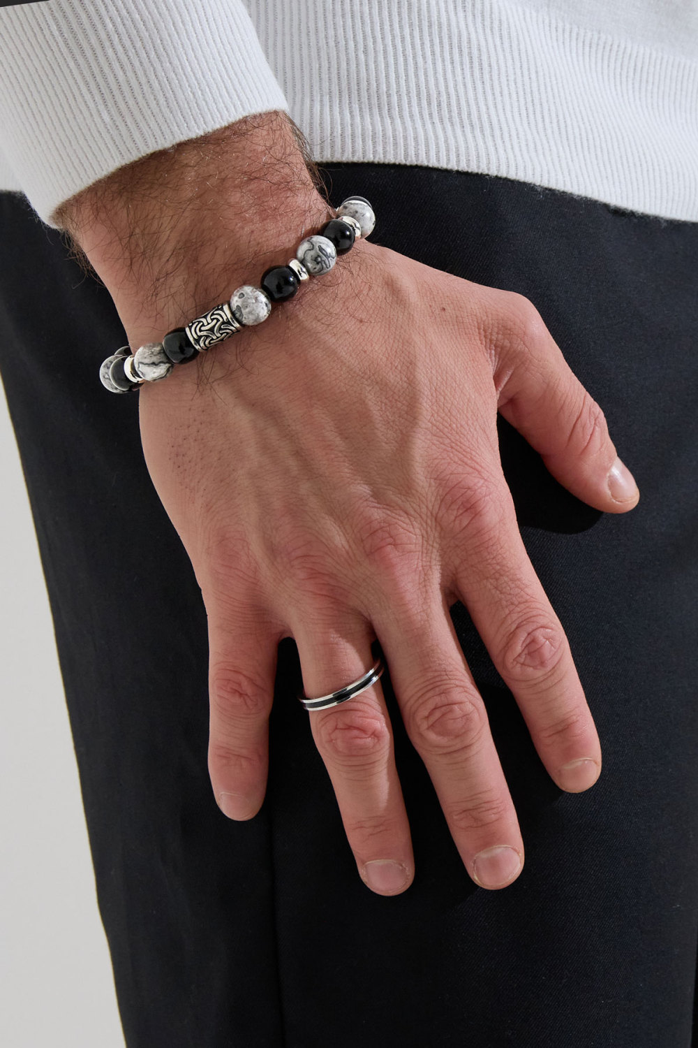 Bracelet Homme Perlé Détails Argentés Image5