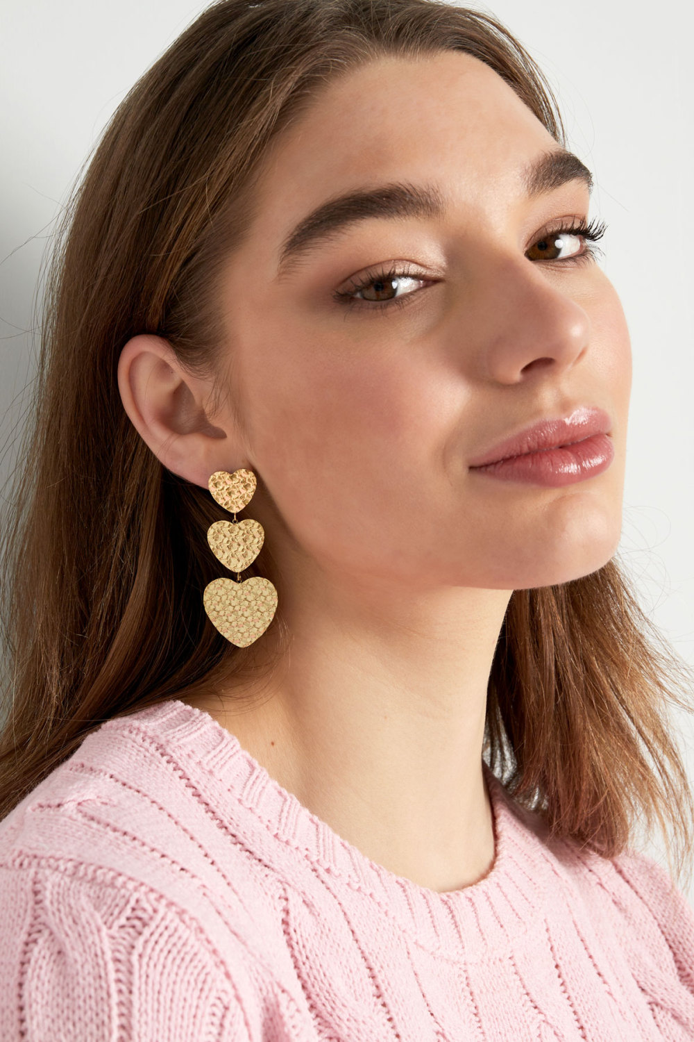 Boucle D'oreille Triple Coeur - Doré Image2