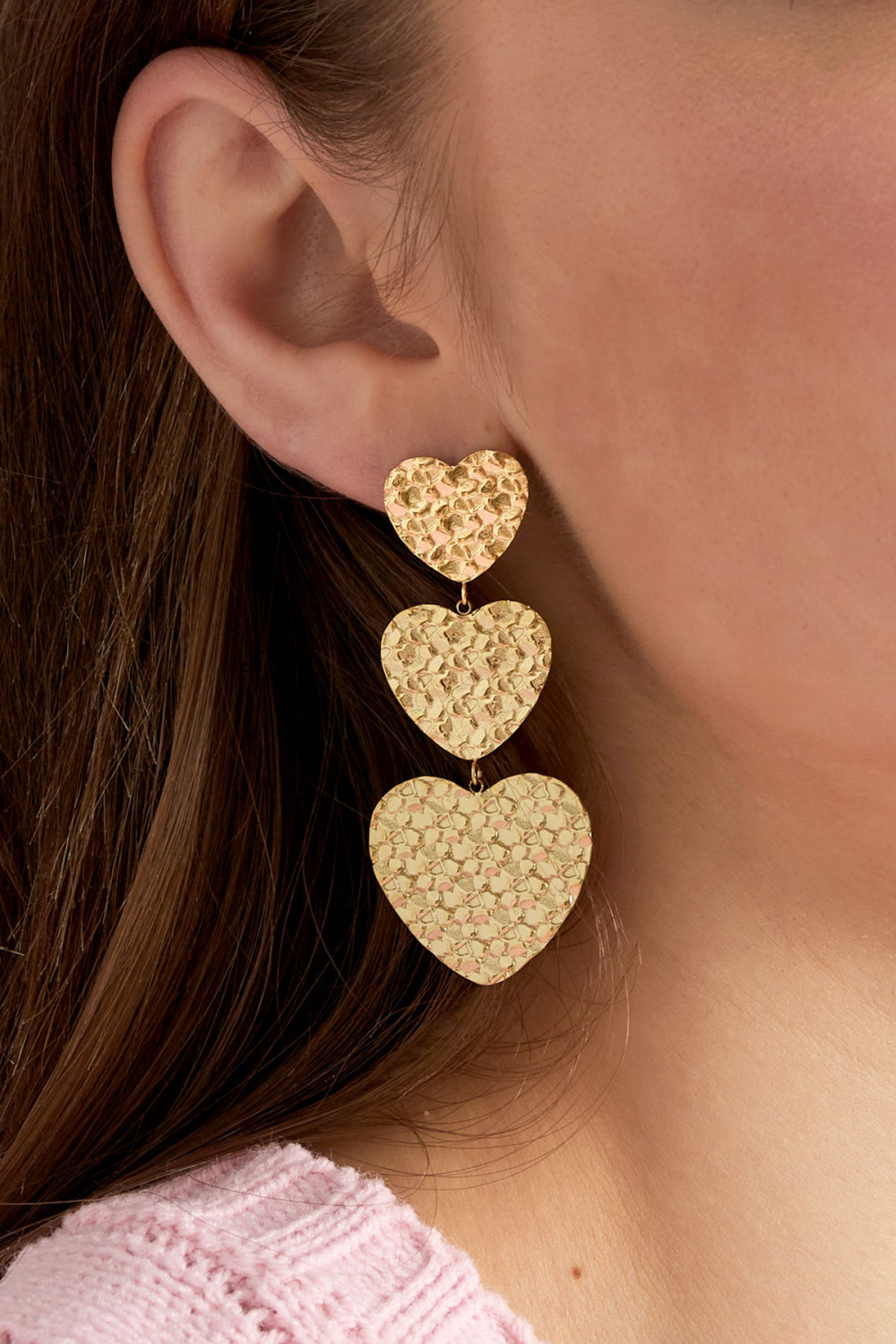 Boucle D'oreille Triple Coeur - Doré Image3