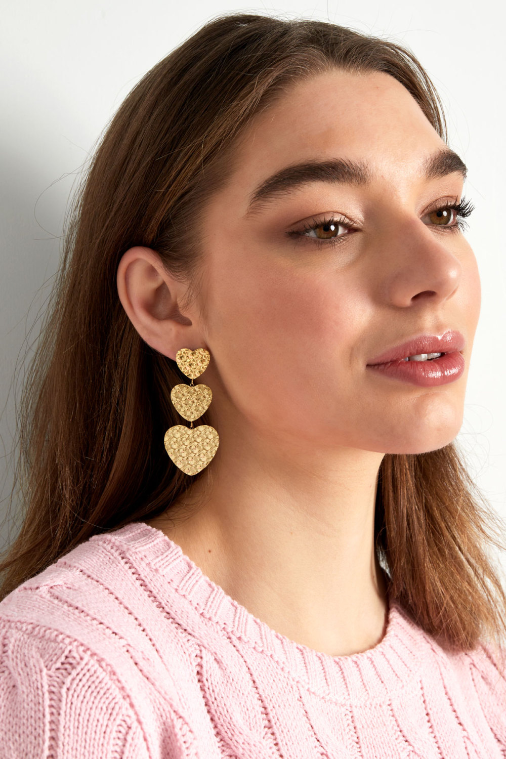 Boucle D'oreille Triple Coeur - Doré Image4